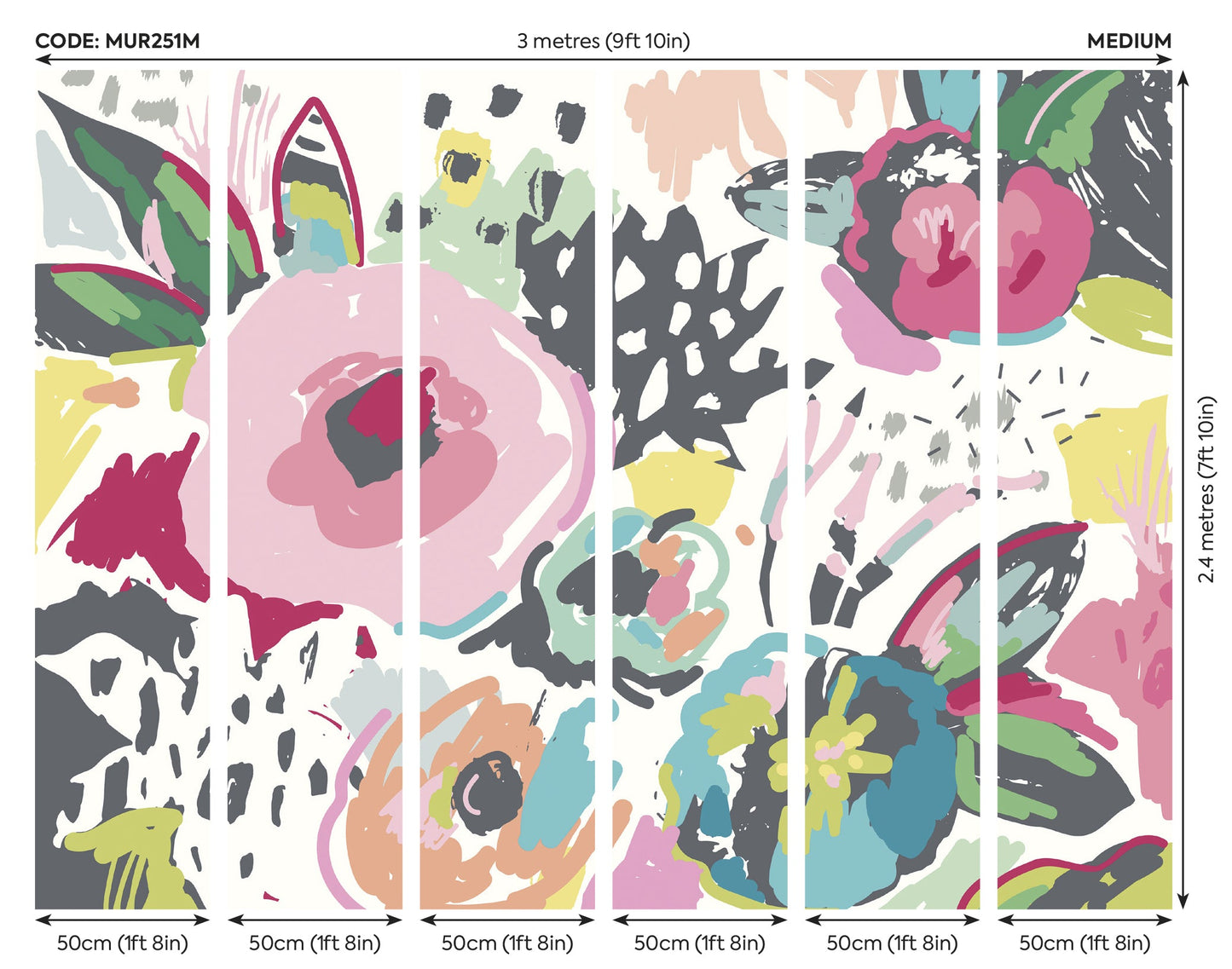 Origin Murals Abstract Floral Raspberry Pink 300cm X 240cm