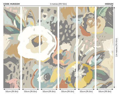 Origin Murals Abstract Floral Warm Grey 300cm X 240cm