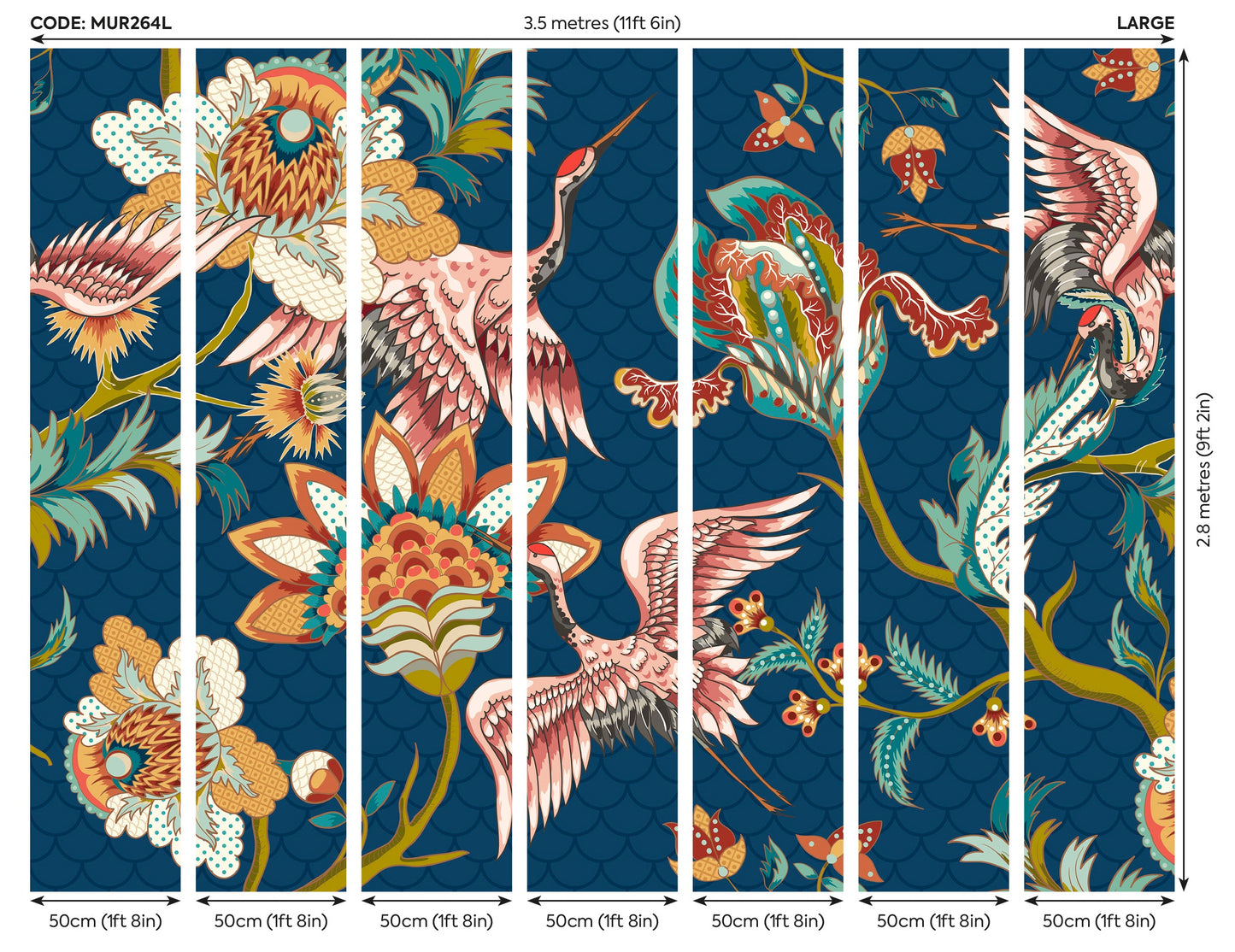 Origin Murals Cranes In Flight Navy Blue 350cm X 280cm