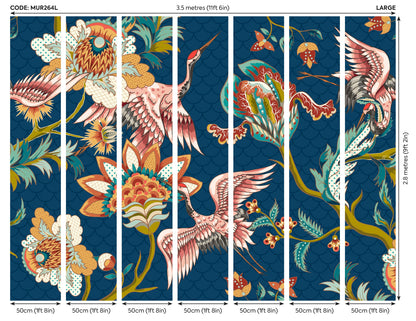 Origin Murals Cranes In Flight Navy Blue 350cm X 280cm