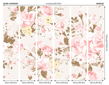 Origin Murals Vintage Rose Pattern Pink 300cm X 240cm