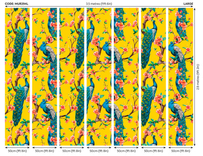 Origin Murals Flowery Peacocks Yellow 350cm X 280cm