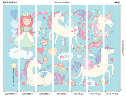 Origin Murals Princess Unicorn Blue 350cm X 280cm