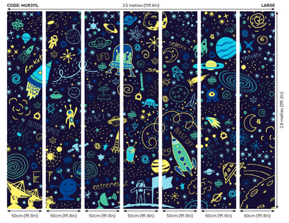 Origin Murals Space Doodle Text Navy Blue 350cm X 280cm