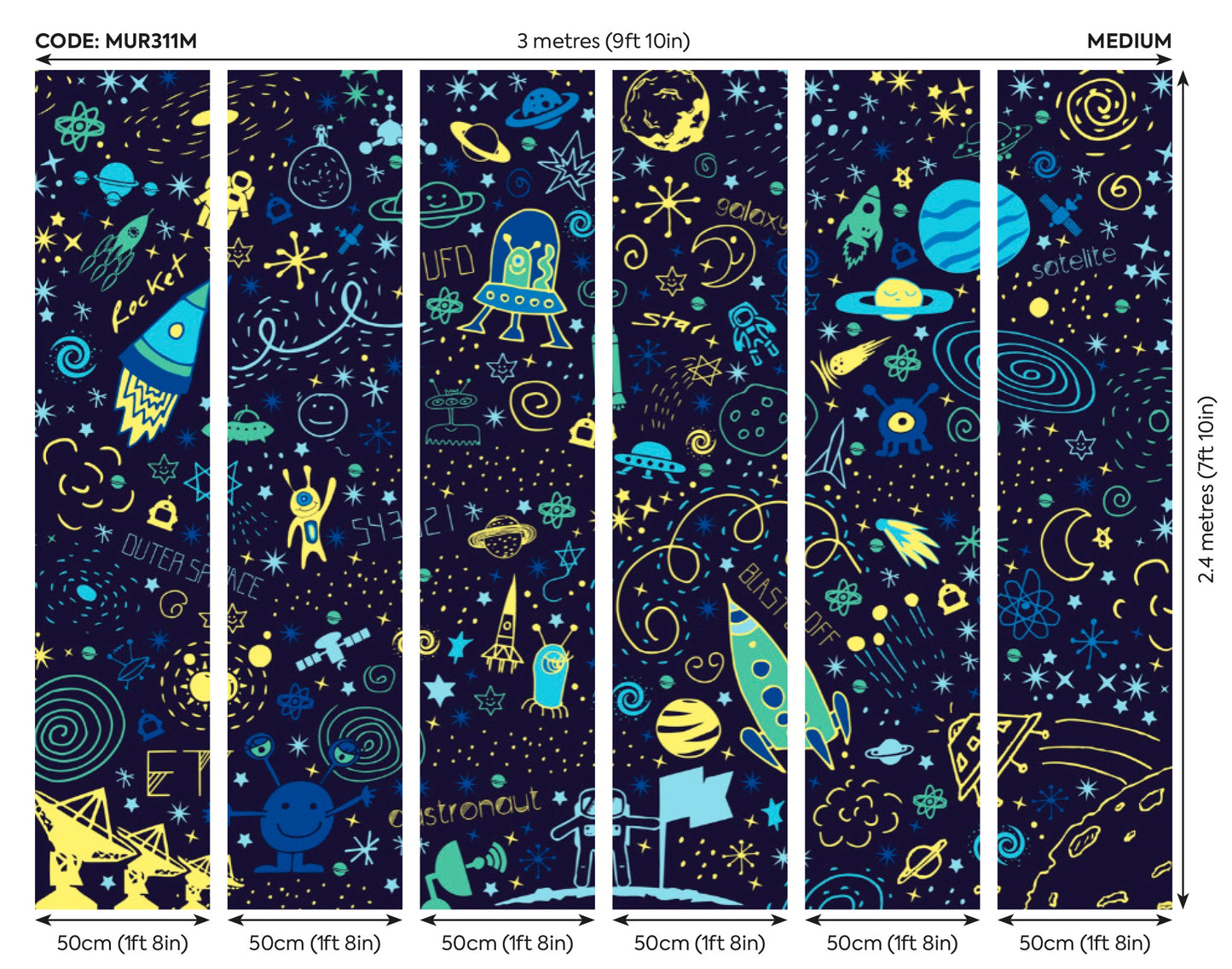 Origin Murals Space Doodle Text Navy Blue 300cm X 240cm
