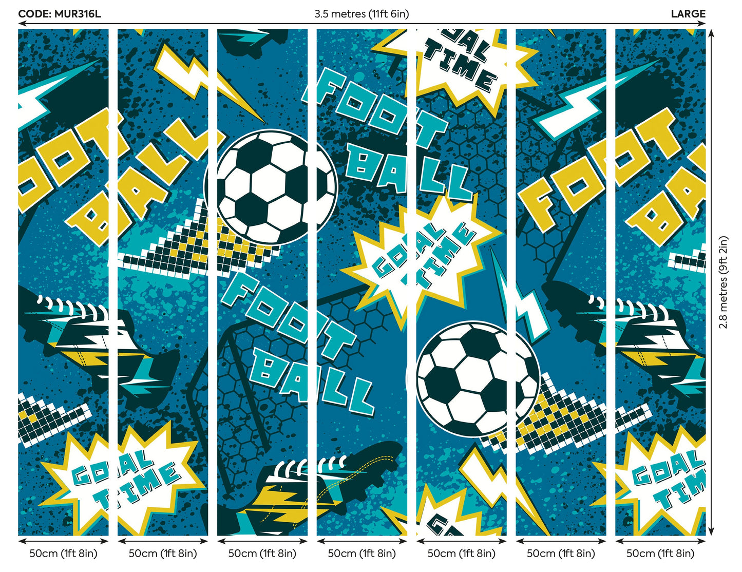 Origin Murals Graphic Pixel Footballs Teal 350cm X 280cm
