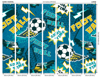 Origin Murals Graphic Pixel Footballs Teal 350cm X 280cm