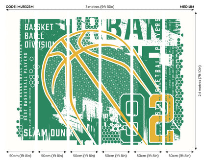 Origin Murals Modern Basketball Green 300cm X 240cm