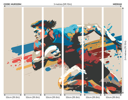 Origin Murals Rugby Player In Graphic Style Natural 300cm X 240cm