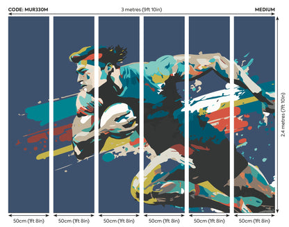 Origin Murals Rugby Player In Graphic Style Blue 300cm X 240cm