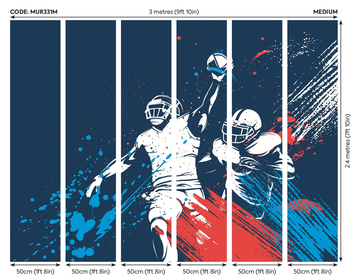 Origin Murals American Footballers Paint Splash Blue 300cm X 240cm X
