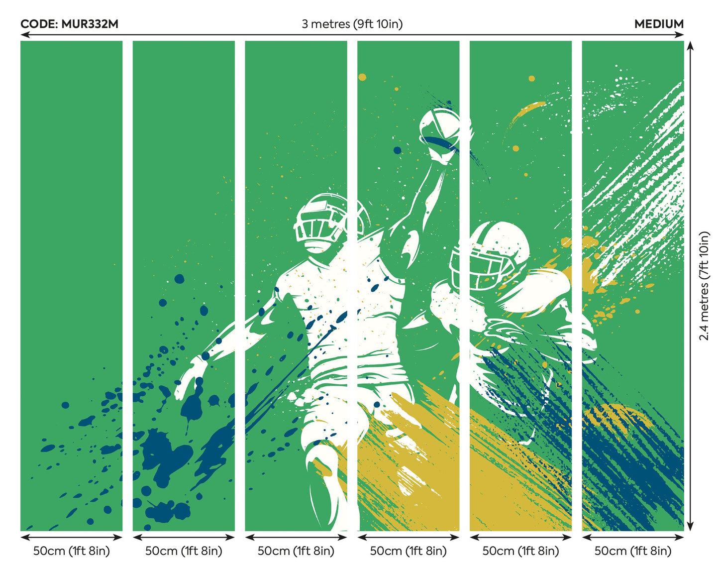 Origin Murals American Footballers Paint Splash Green 300cm X 240cm