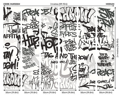 Origin Murals Mono Graffiti Black White 300cm X 240cm