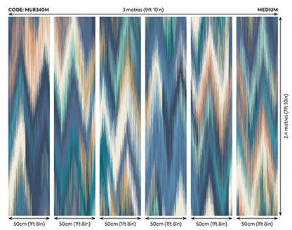 Origin Murals Ikat Zig Zag Indigo Blue 300cm X 240cm 350cm X 280cm