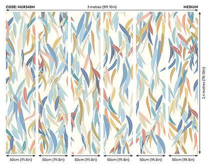 Origin Murals Willow Leaves Denim Blue Apricot 300cm X 240cm