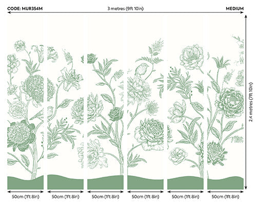 Origin Murals Jacobean Rose Trail Forest Green 300cm X 240cm