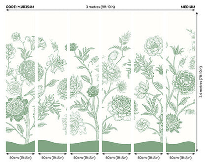 Origin Murals Jacobean Rose Trail Forest Green 300cm X 240cm