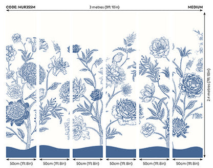 Origin Murals Jacobean Rose Trail Navy Blue 300cm X 240cm