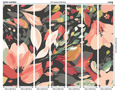 Origin Murals Flowing Flowers Charcoal Black Red 350cm X 280cm