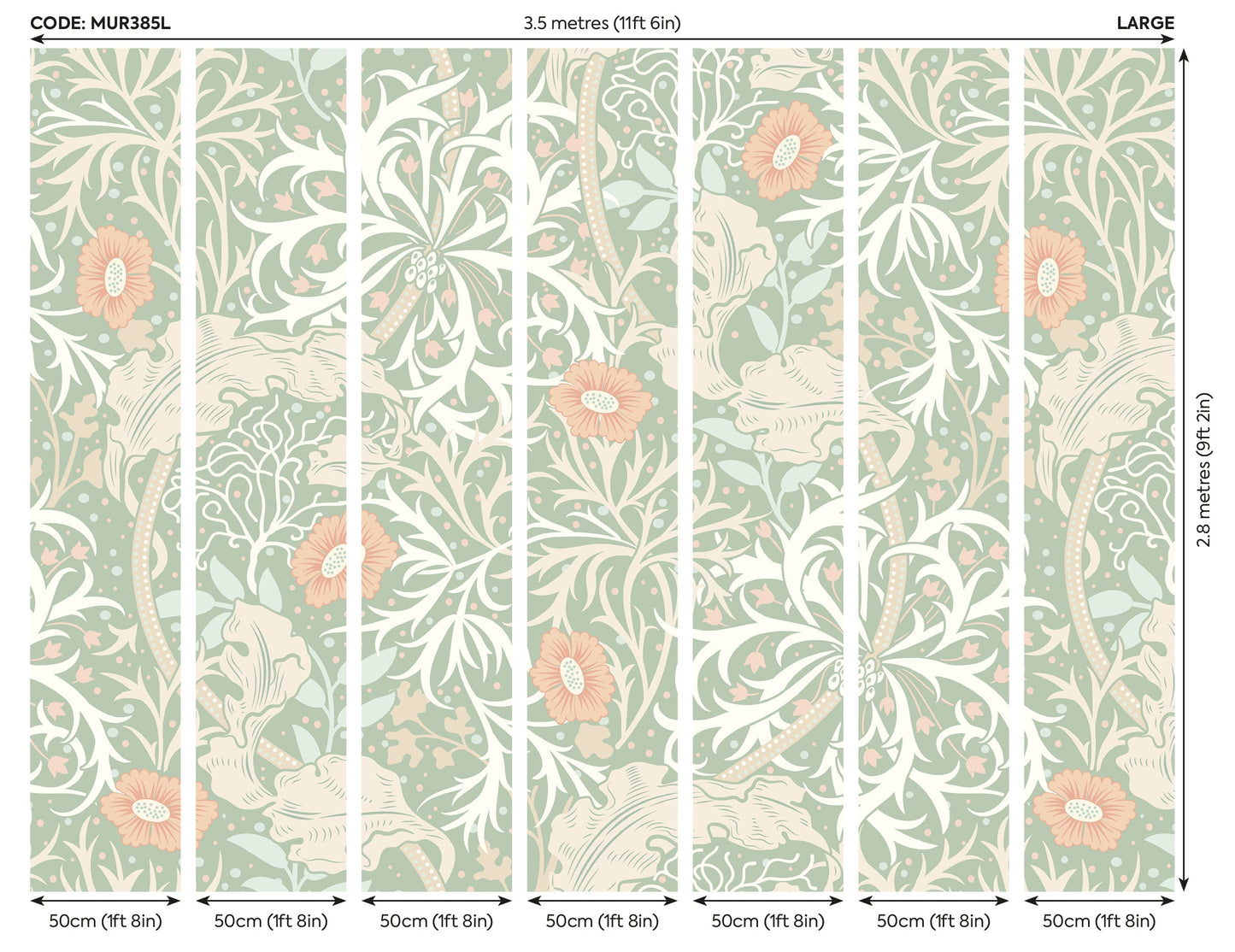 Origin Murals Trailing Seaweed Garden Sage And Apricot 350cm X 280cm