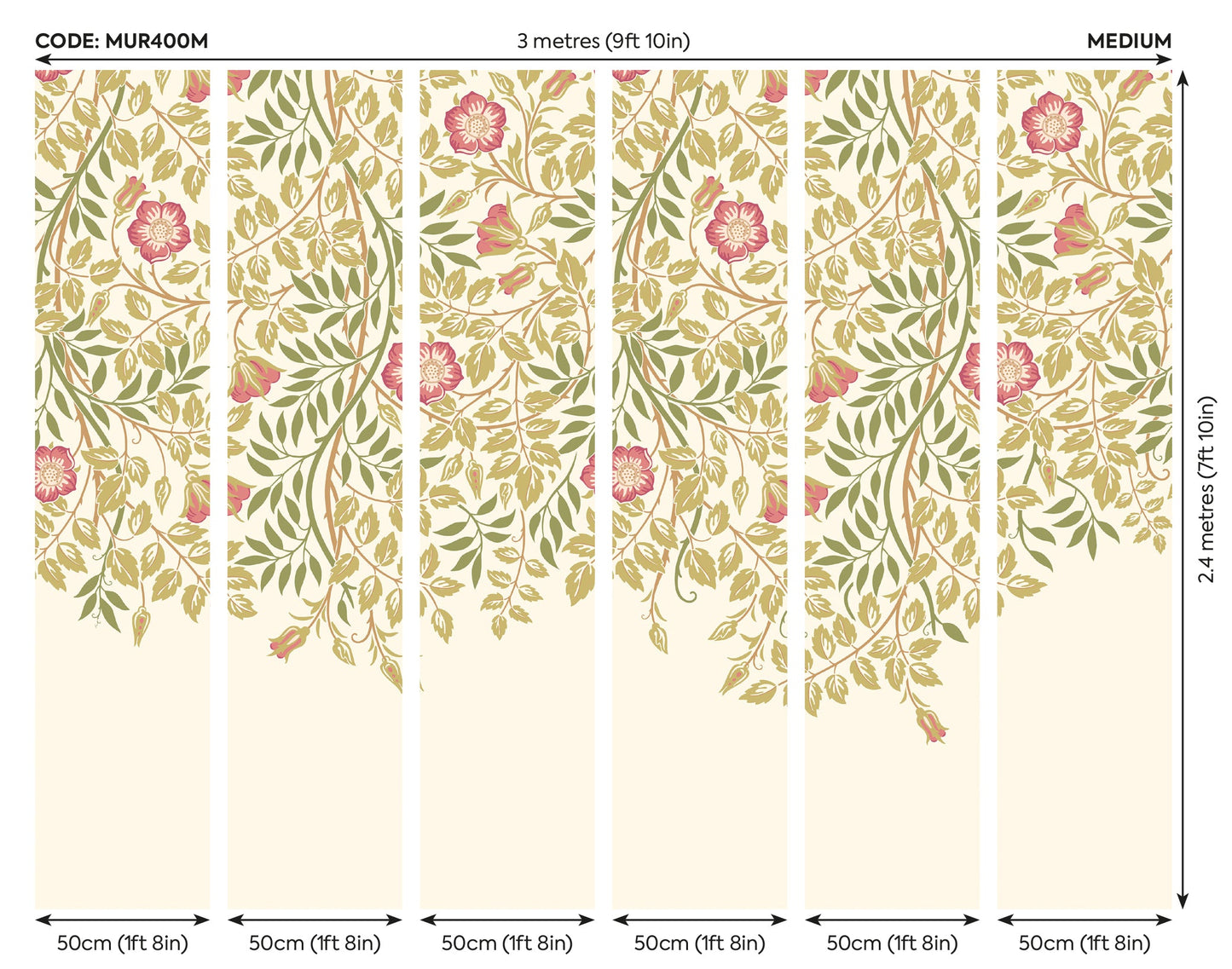 Origin Murals Cascading Rosehip Rose Pink 300cm X 240cm