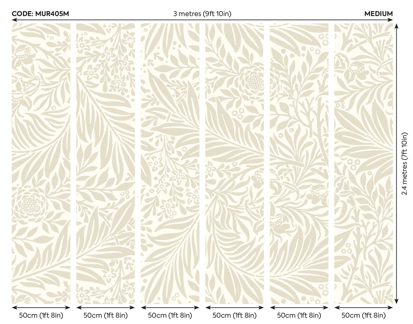 Origin Murals Trailing Ferns Stone And Linen 300cm X 240cm