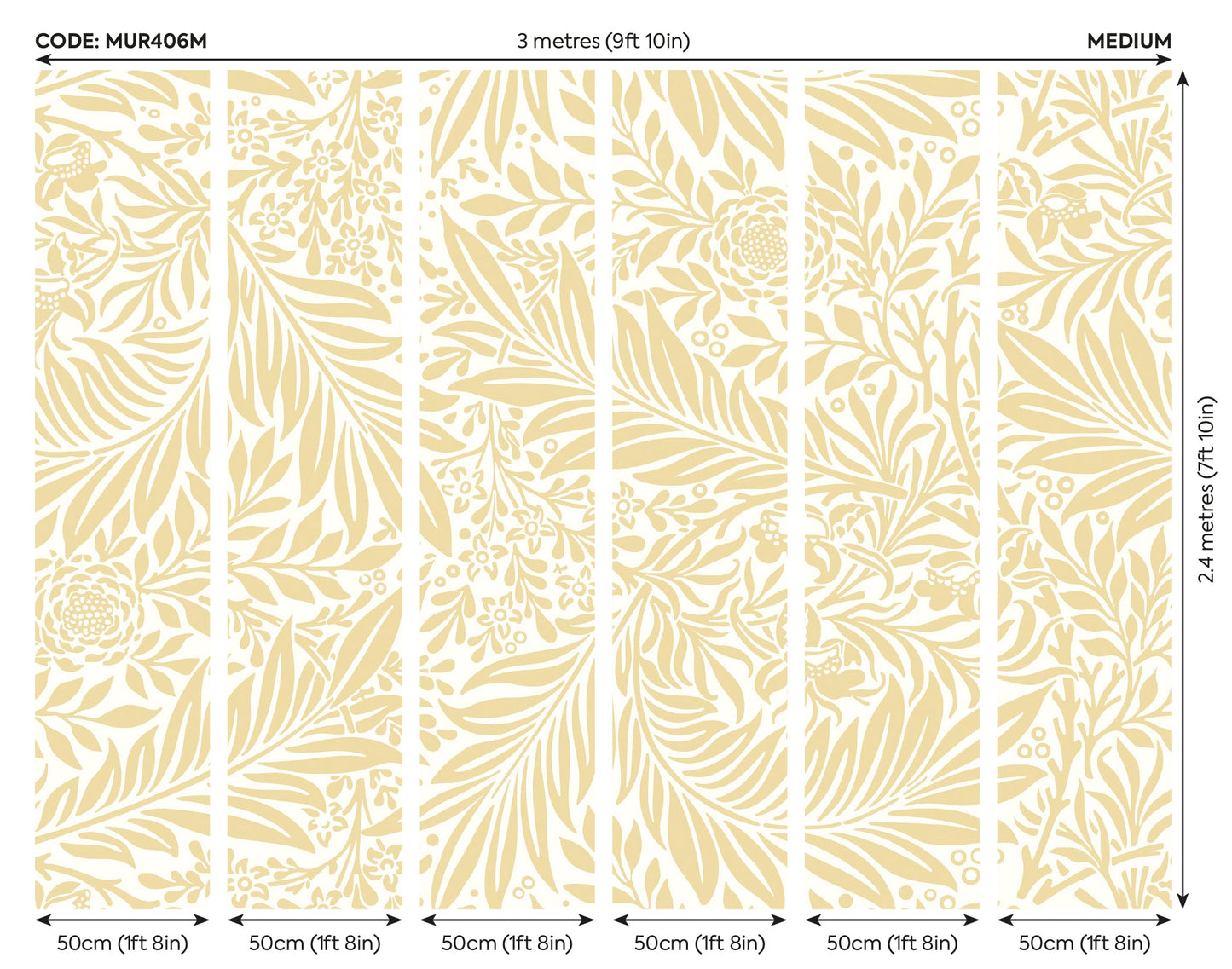 Origin Murals Trailing Ferns Soft Gold 300cm X 240cm