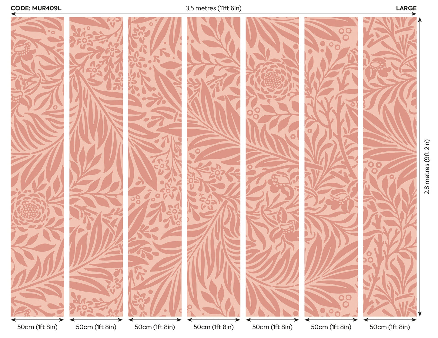 Origin Murals Trailing Ferns Warm Coral 350cm X 280cm